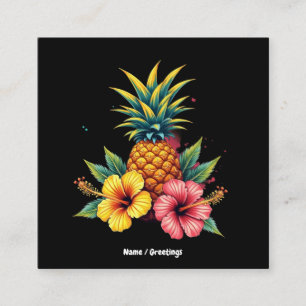 Ananas und Hibiskus Floral Hawaii Summer Beach Quadratische Visitenkarte