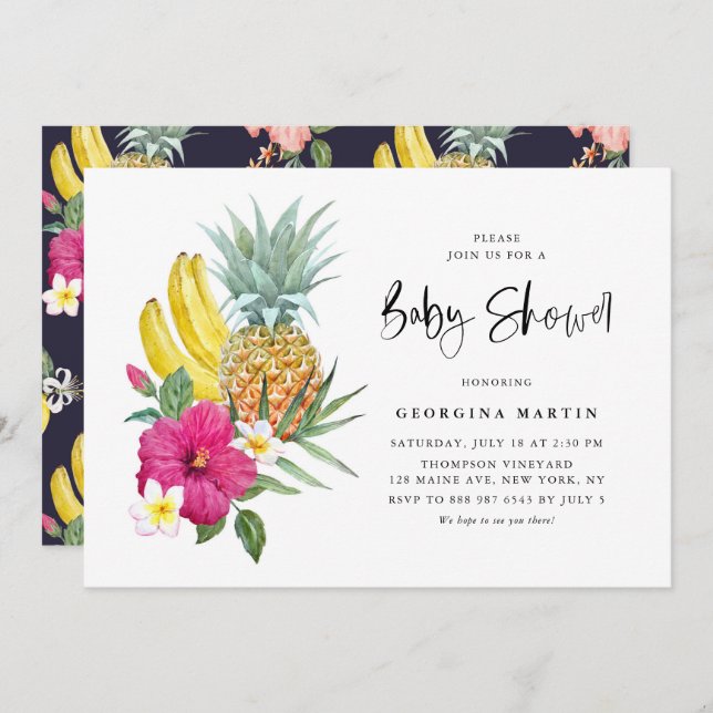 Ananas und Hibiskus Tropical Baby Dusche Einladung (Vorne/Hinten)