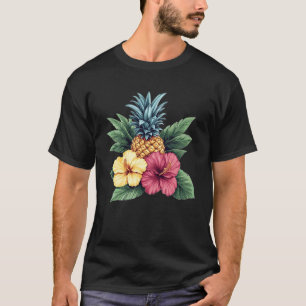 Ananas und Hibiskusblüte Hawaii Sommerstrand T-Shirt
