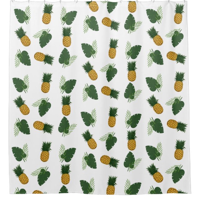 Ananas- und Palmblättrige Blätter Duschvorhang (Vorderseite)