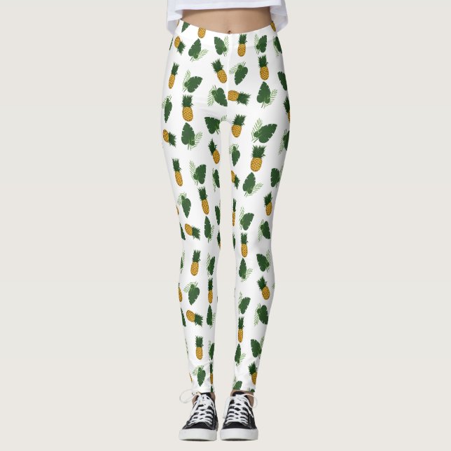 Ananas- und Palmblättrige Blätter Leggings (Vorderseite)