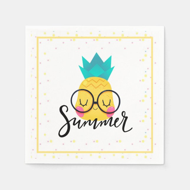Ananas- und Polka-Punkte im Sommer Serviette (Vorderseite)