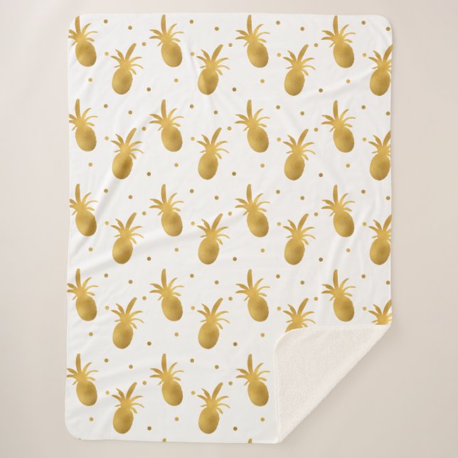 Ananas und Punkte aus Gold Sherpadecke (Vorderseite)