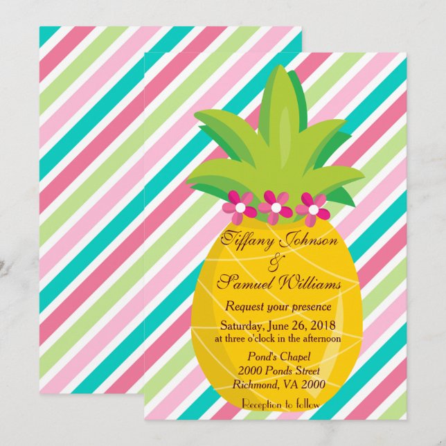 Ananas und Regenbogen Streifen Einladung (Vorne/Hinten)