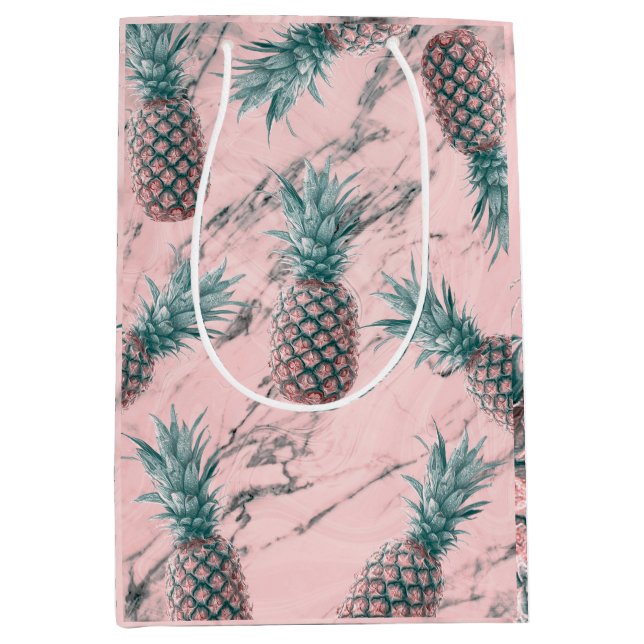 Ananas und rosa Marmor Swirl Moderner tropischer C Mittlere Geschenktüte