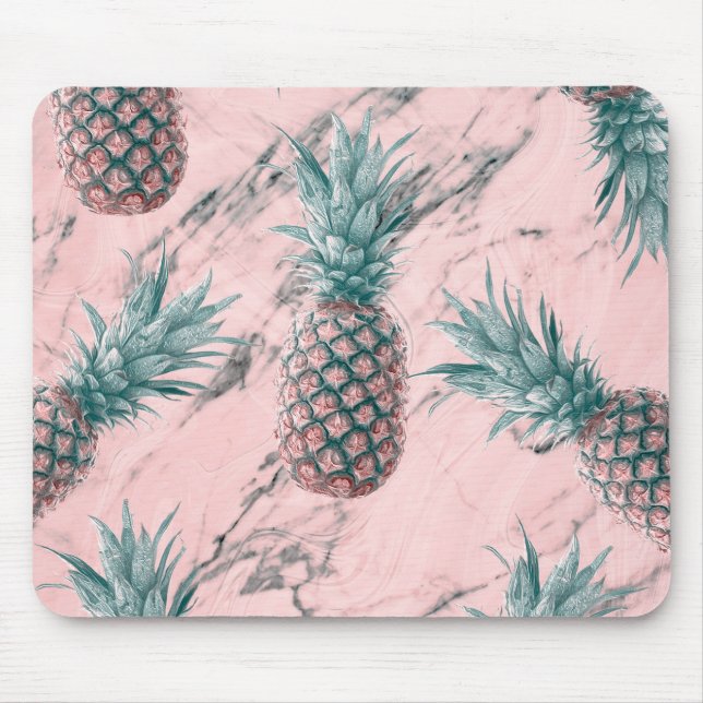Ananas und rosa Marmor Swirl Moderner tropischer C Mousepad (Vorne)