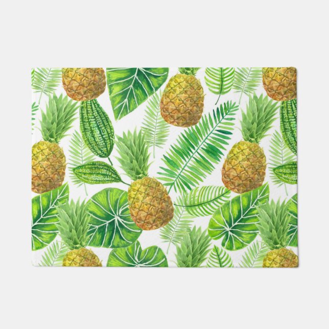 Ananas und tropische Blätter Fußmatte (Vorderseite)