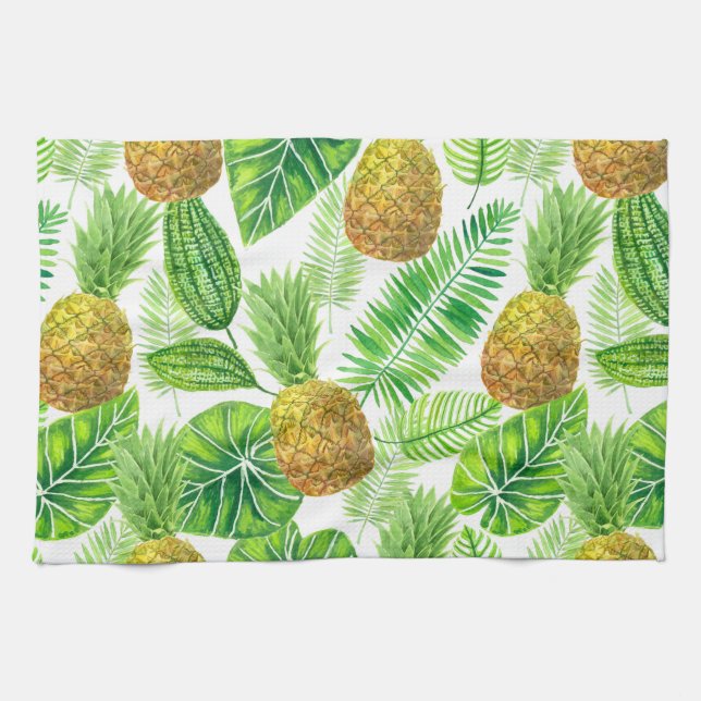 Ananas und tropische Blätter Geschirrtuch (Horizontal)