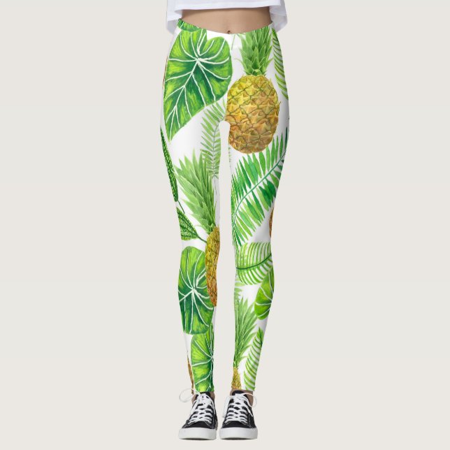 Ananas und tropische Blätter Leggings (Vorderseite)