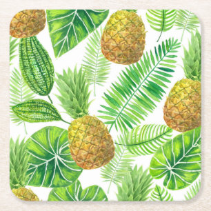 Ananas und tropische Blätter Rechteckiger Pappuntersetzer