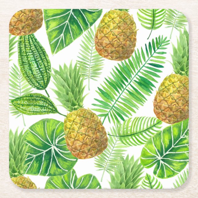 Ananas und tropische Blätter Rechteckiger Pappuntersetzer (Vorderseite)