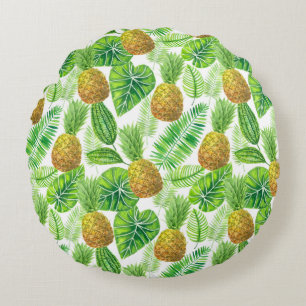 Ananas und tropische Blätter Rundes Kissen