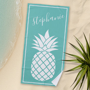 Ananas und Whimsical aqua handschriftlich Strandtuch