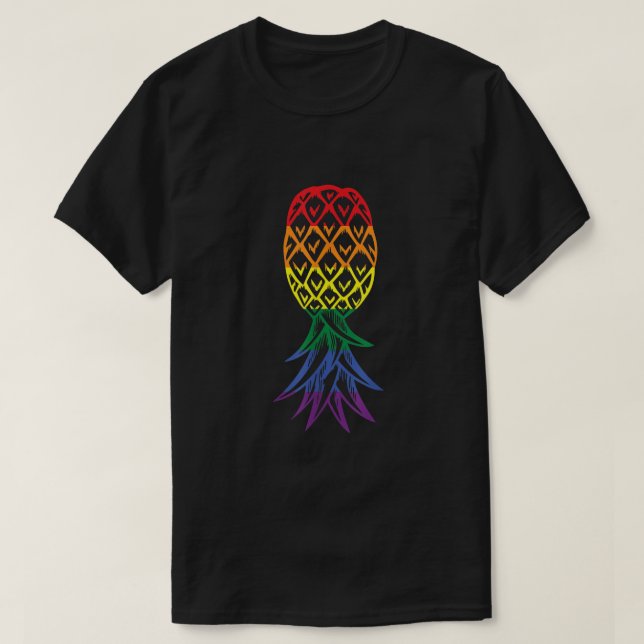 Ananas Upside Down Rainbow LGBT Swinger T-Shirt (Design vorne)