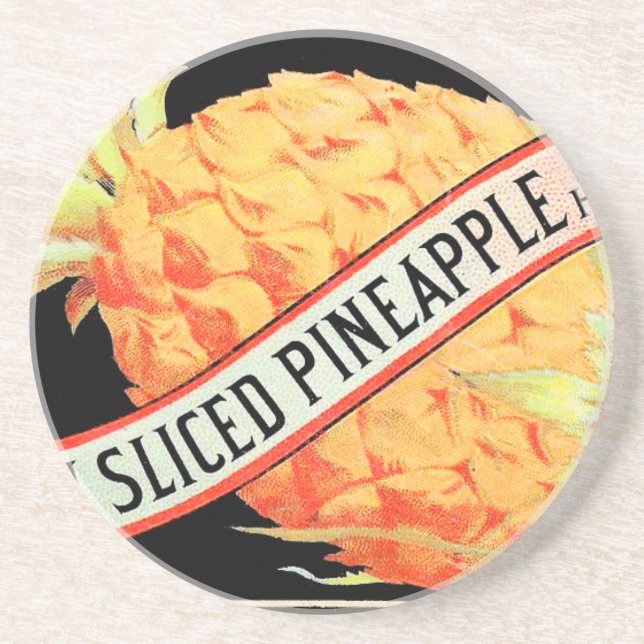 Ananas Vintages Fruchtkäfigetikett Sandstein Untersetzer (Vorne)