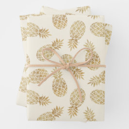 Ananas von Gold auf Elfenbein Geschenkpapier Set