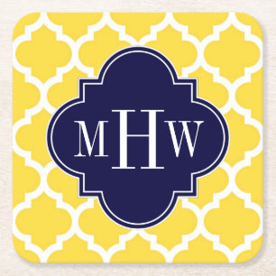 Ananas, was marokkanisch #5 Navy 3 Anfangsmonogram Rechteckiger Pappuntersetzer