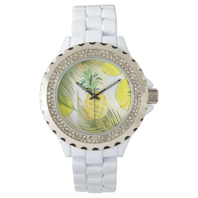 Ananas Wasserfarbe Frische Sommermuster Armbanduhr (Vorderseite)