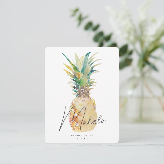 Ananas, Wasserfarben Tropische Hochzeit in Urlaubs Dankeskarte (Stehend Vorderseite)
