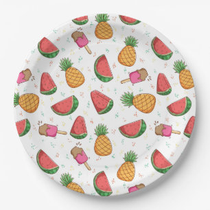 Ananas, Wassermelonen und Eiscreme Pappteller