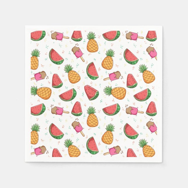 Ananas, Wassermelonen und Eiscreme Serviette (Vorderseite)