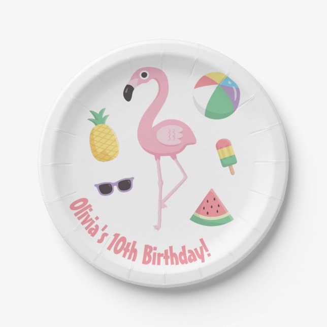 Ananas Watermelon Pink Flamingo Party Supplier Pappteller (Vorderseite)