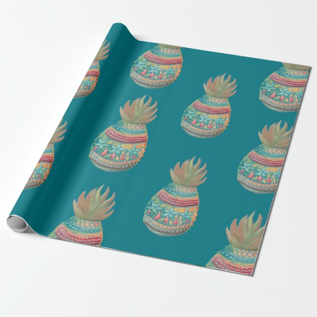Ananas-Weihnachten, das Aqua einwickelt Geschenkpapier (Ungerollt)