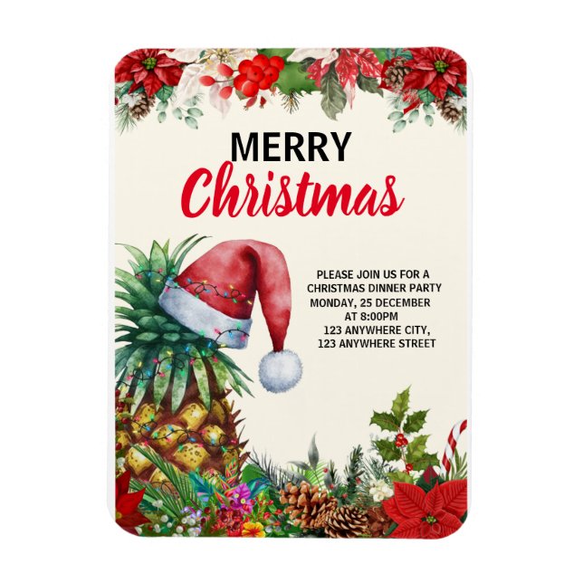 Ananas Weihnachts-Party, Tropischer Weihnachtsfeie Magnet (Vertikal)
