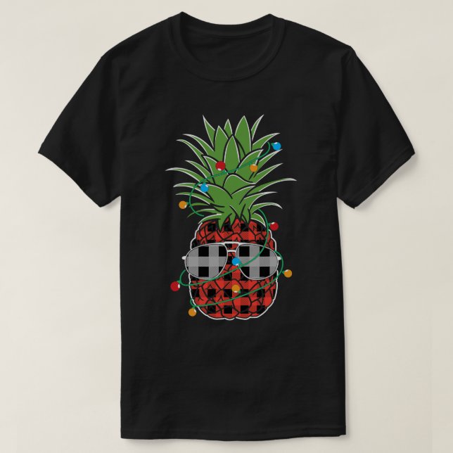 Ananas Weihnachtsbaumleuchten Rotes Kariertes Sonn T-Shirt (Design vorne)