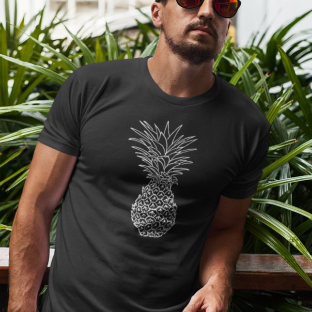 Ananas Weiße Kontur Schwarz Tropisch T-Shirt (Von Creator hochgeladen)
