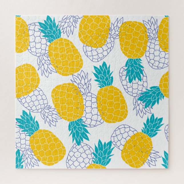Ananas weißer Hintergrund, nahtloses Muster. Puzzle (Vertikal)