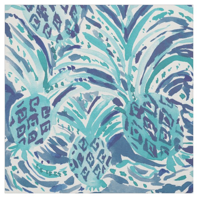 ANANAS-WELLE blaues Painterly Aquarell Stoff (Muster)