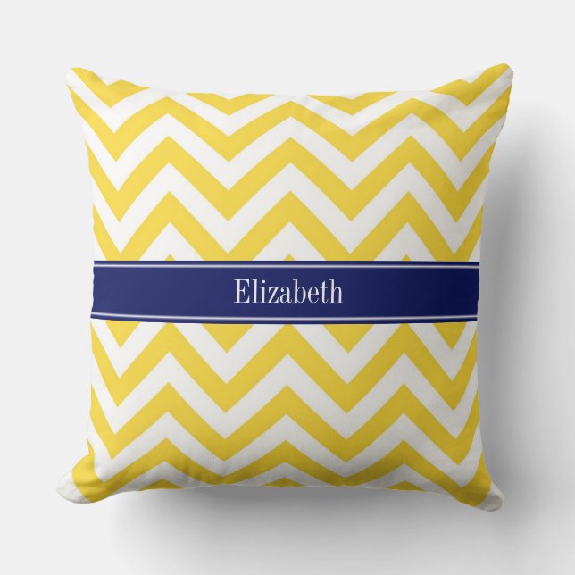 Ananas White LG Zickzack Navy Blue Name Monogram Kissen (Vorderseite)