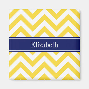 Ananas White LG Zickzack Navy Blue Name Monogram Magnet