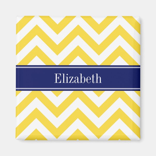 Ananas White LG Zickzack Navy Blue Name Monogram Magnet (Vorne)