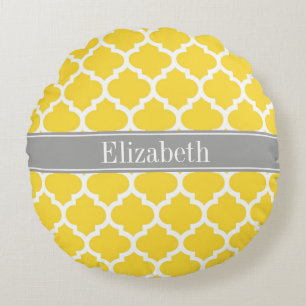 Ananas Wht Moroccan #5 Dk Grau Name Monogramm Rundes Kissen