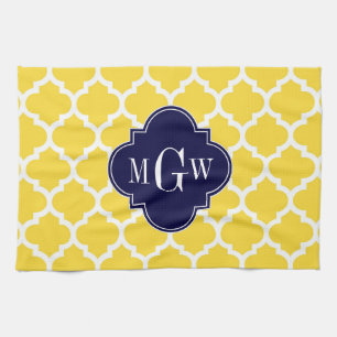 Ananas Wht Moroccan #5 Navy 3 Initial Monogramm Geschirrtuch