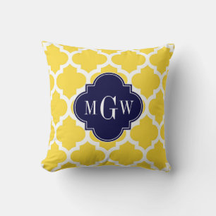 Ananas Wht Moroccan #5 Navy 3 Initialen Monogramm Kissen