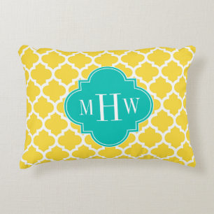 Ananas Wht Moroccan #5 Teal 3 Initialen Monogramm Dekokissen