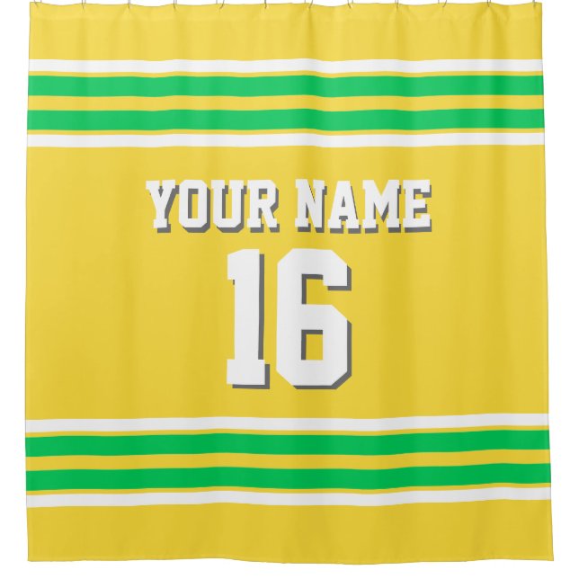 Ananas Yellow Emerald Green Stripe Sport Jersey Duschvorhang (Vorderseite)