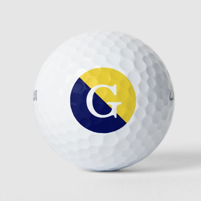 Ananas Yellow Navy Blue 2 Tone Diag 1I Monogramm Golfball (Vorderseite)
