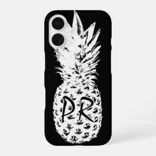 Ananas, zeichnend Schwarzweiß-Monogramm iPhone 16 Hülle