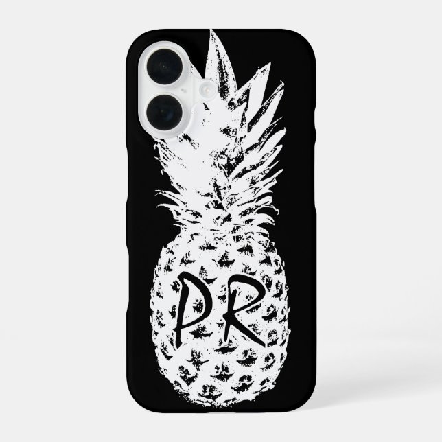 Ananas, zeichnend Schwarzweiß-Monogramm iPhone 16 Hülle (Rückseite)