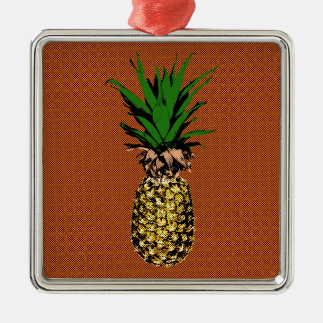 Ananas-Zeitungspapier Silbernes Ornament (Vorne)