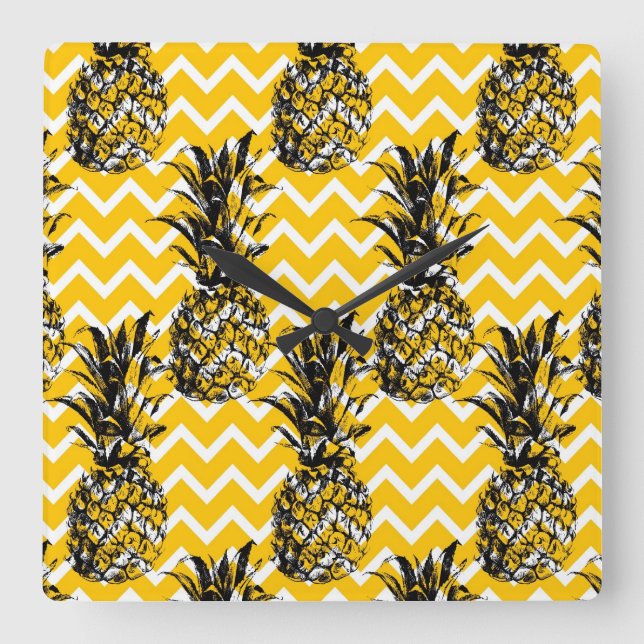 Ananas Zigzags Quadratische Wanduhr (Vorderseite)