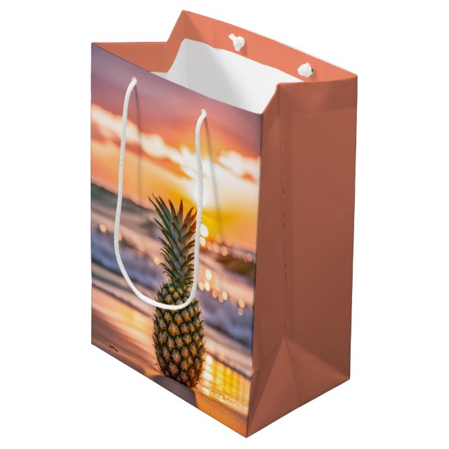 Ananas zum Geburtstag am Sunset Beach Mittlere Geschenktüte (Vorderseite Schrägansicht)