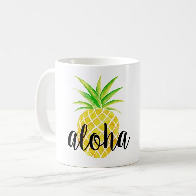 Ananaswatercolor-Aloha tropische Tasse (Vorderseite Links)