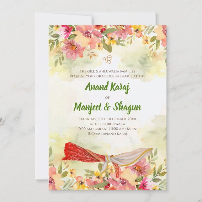 Anand Karaj Einladungen & Sikh Hochzeitskarten (Vorderseite)