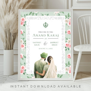 Anand-Karaj-Hochzeits-Willkommensschild mit mintgr Poster