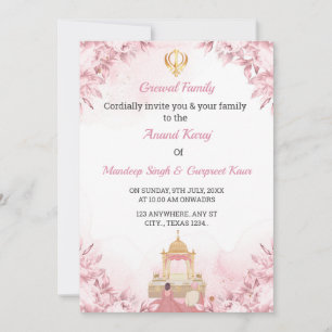 Anand Karaj Wedding Invitation card, Sikh Wedding Einladung